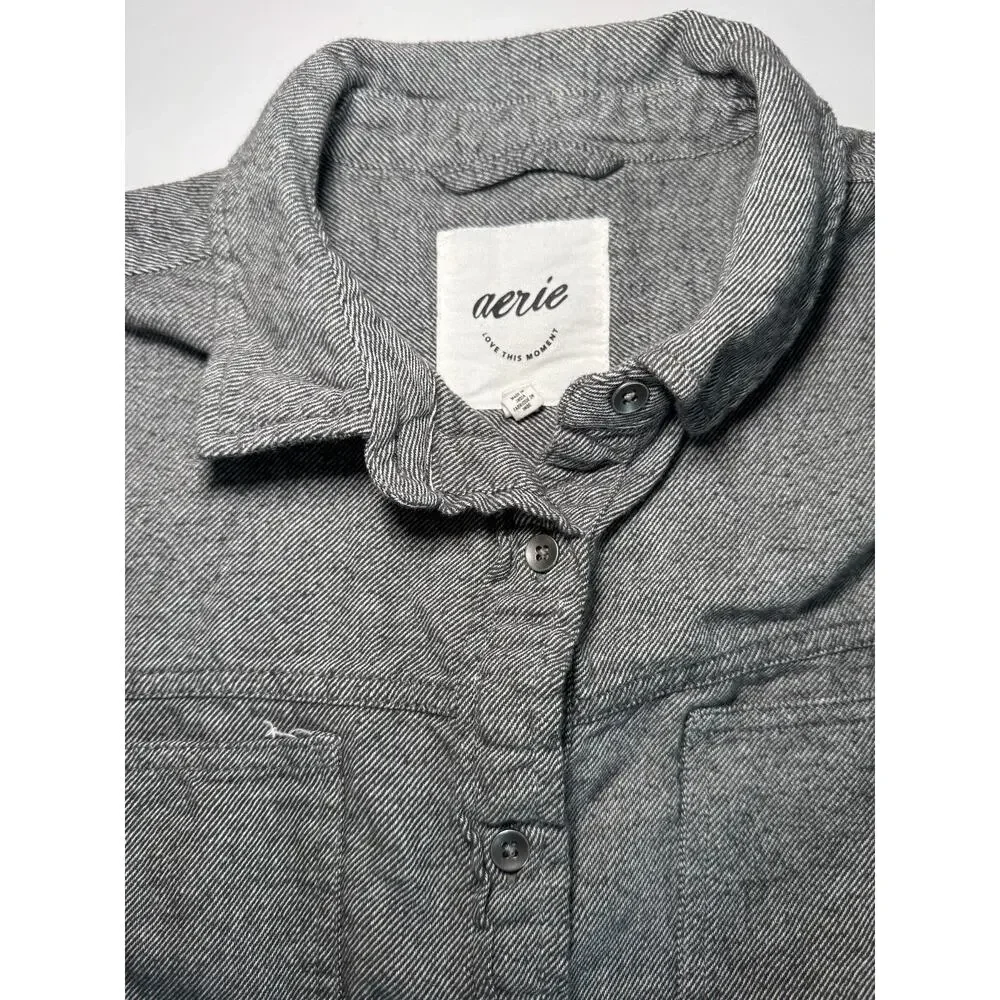 Aerie Womens Button Front Shirt Gray Cotton Long Sleeve Casual Small - Picture 3 of 9